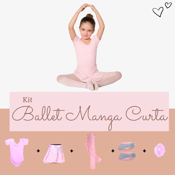 Imagem de Kit Ballet Manga Curta - 5 Peças Rosa/Preto - Infantil e Adulto