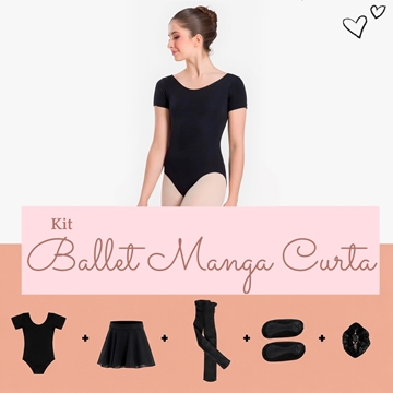 Imagem de Pronta-Entrega - Kit Ballet Manga Curta PRETO - 5 Peças - Infantil e Adulto